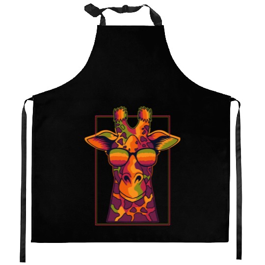 Colorful Giraffe with Sunglasses Design Kitchen Aprons