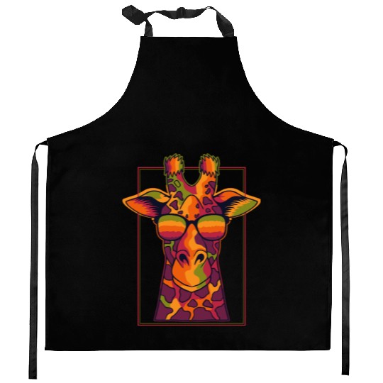 Colorful Giraffe with Sunglasses Design Kitchen Aprons