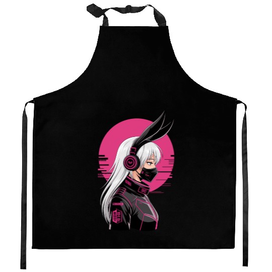 Futuristic Cyberpunk Girl Kitchen Aprons