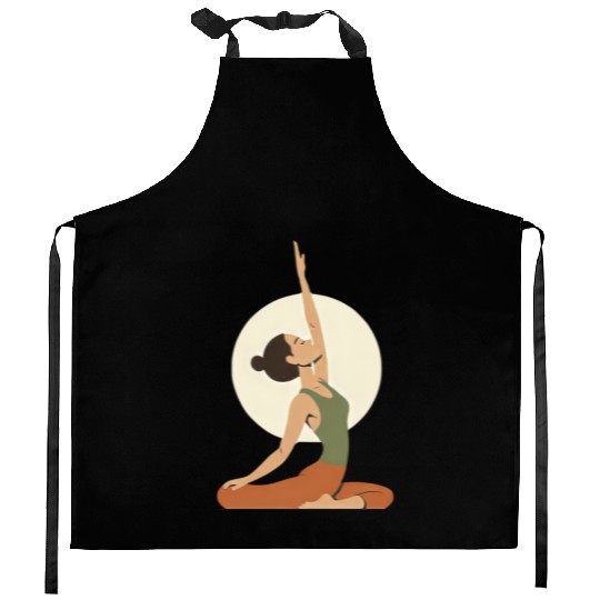 Elegant Yoga Pose Illustration Kitchen Aprons