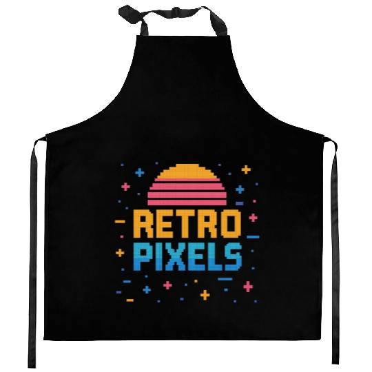 Retro Pixels – Neon 8-Bit Sunset Vibes Kitchen Aprons