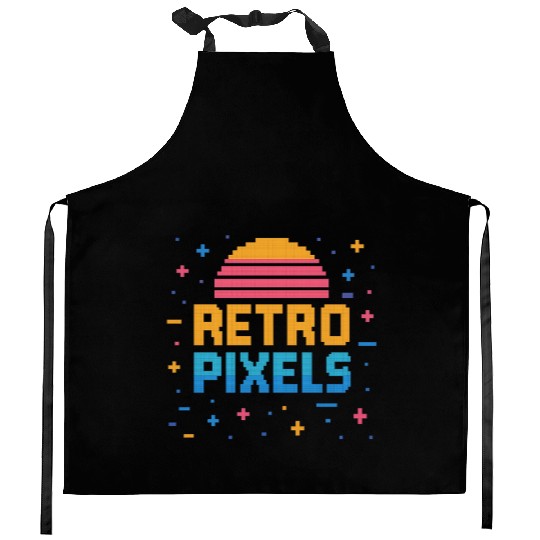 Retro Pixels – Neon 8-Bit Sunset Vibes Kitchen Aprons