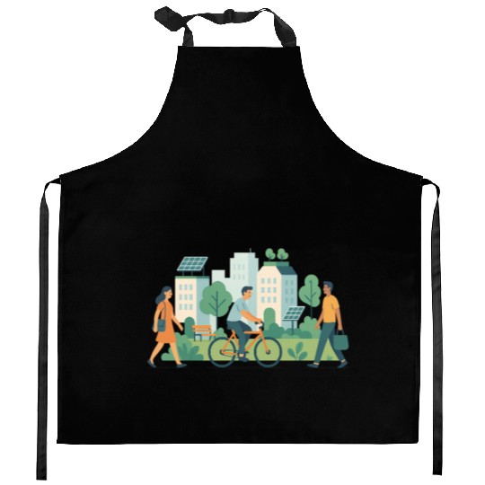 Eco-Friendly Urban Cycling Scene Kitchen Aprons