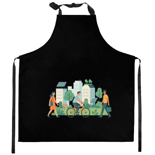 Eco-Friendly Urban Cycling Scene Kitchen Aprons