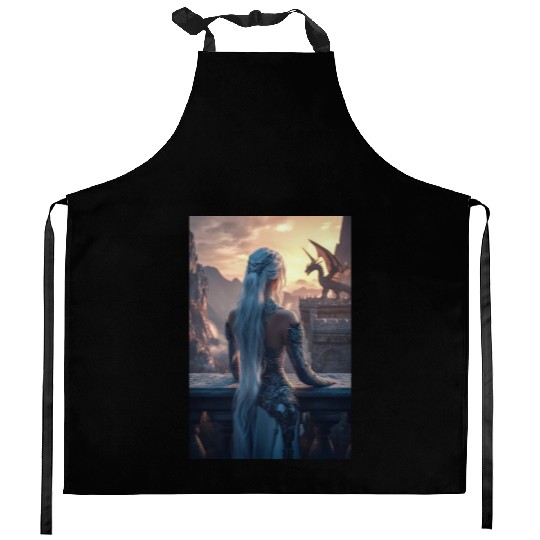 Dragon Queen at Sunset Kitchen Aprons