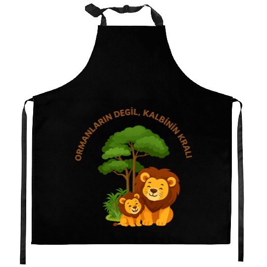 Joyful Lion and Cub Under Green Tree Kitchen Aprons