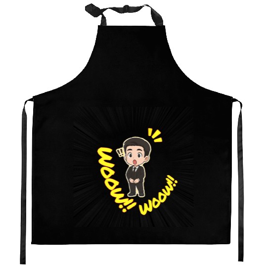 Surprised Business Man Illustration Kitchen Aprons
