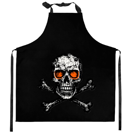 Grunge Skull Crossbones Orange Eyes Kitchen Aprons