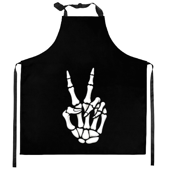Skeleton Hand Peace Sign Cool Halloween Kitchen Aprons