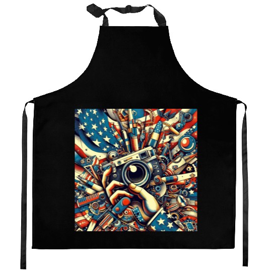 Patriotic Photography Gear Illustration Kitchen Aprons