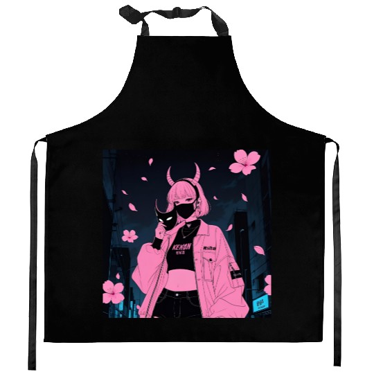 Neon Sakura Night Streetwear Design Kitchen Aprons