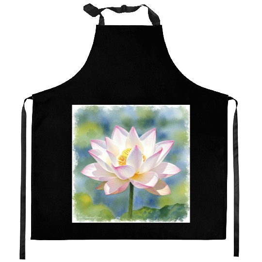 Serene Water Lily Floral Print Kitchen Aprons