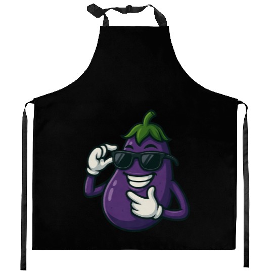 Cool eggplant vegetable design with sunglasses car Kitchen Aprons