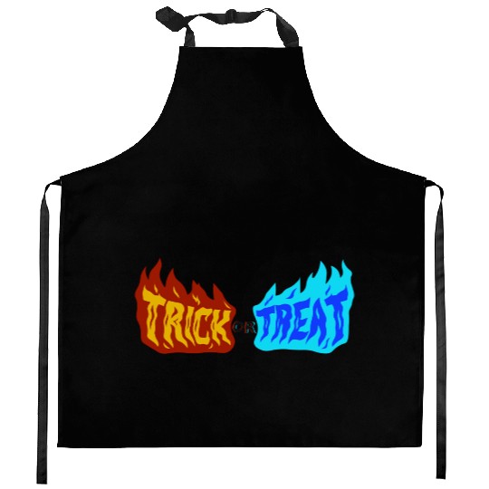 “Trick or Treat Fire & Ice Typography” Kitchen Aprons