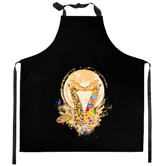 Colorful Giraffes in Love in Graffiti Style Kitchen Aprons