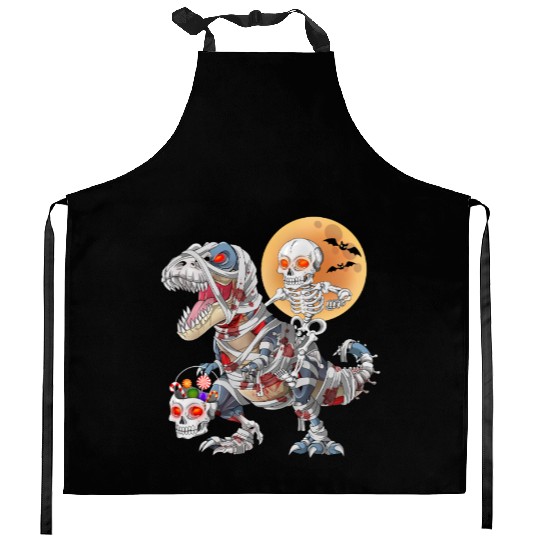 Skeleton Riding Zombie Mummy Dinosaur Halloween Kitchen Aprons