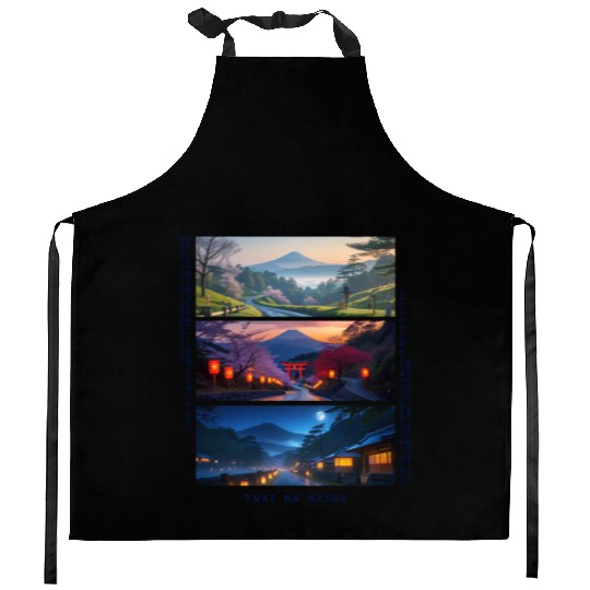 003 - Serene Mount Fuji Nightscapes Kitchen Aprons
