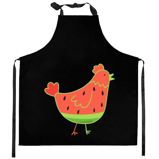 Whimsical Watermelon Chicken Illustration Kitchen Aprons