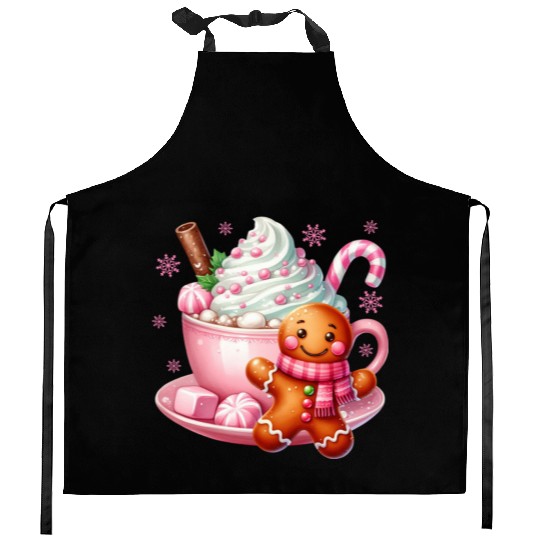 Whimsical Holiday Hot Chocolate Scene Kitchen Aprons