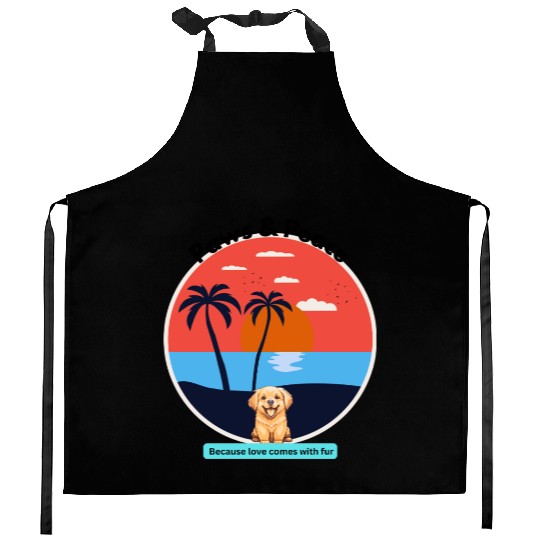 Sunset Beach with Happy Dog Kitchen Aprons