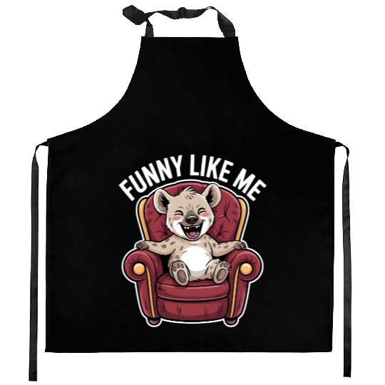Funny Hyena Cub on Throne Kitchen Aprons
