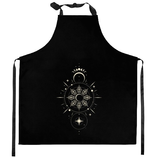 Celestial Mandala Sun and Moon Design Kitchen Aprons