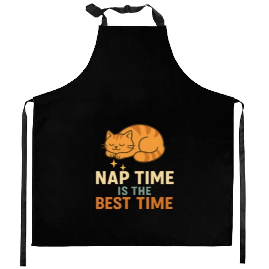 Cute Sleeping Cat Nap Time Design Kitchen Aprons