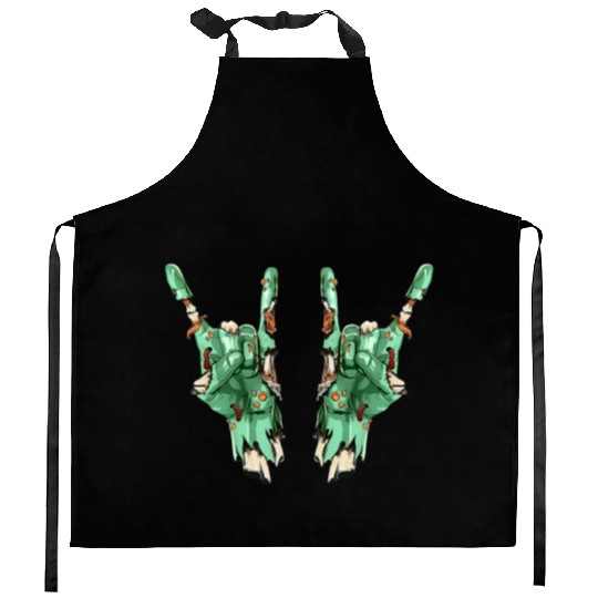 Zombie Hand Rock Sign Zombies Horror Halloween Kitchen Aprons