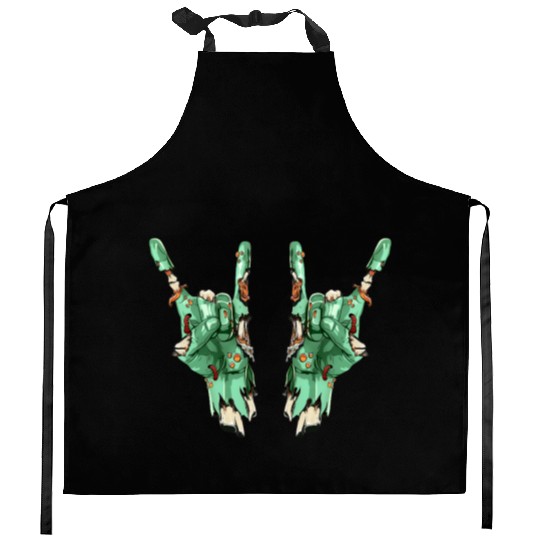 Zombie Hand Rock Sign Zombies Horror Halloween Kitchen Aprons