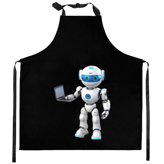 Futuristic Robot with Data Laptop Design Kitchen Aprons