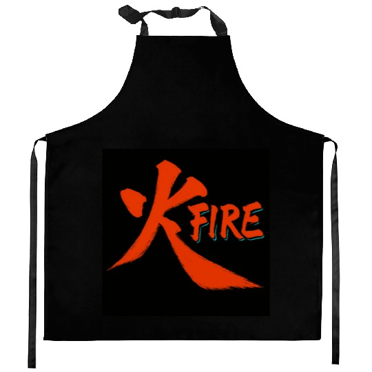 Fiery Ink Brush Art Kitchen Aprons