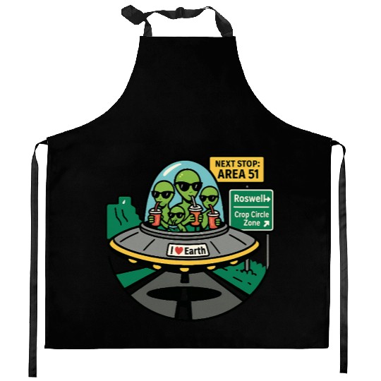 Alien road trip Kitchen Aprons