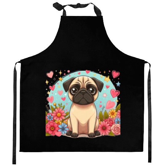 Pug Dog Portrait Kitchen Aprons
