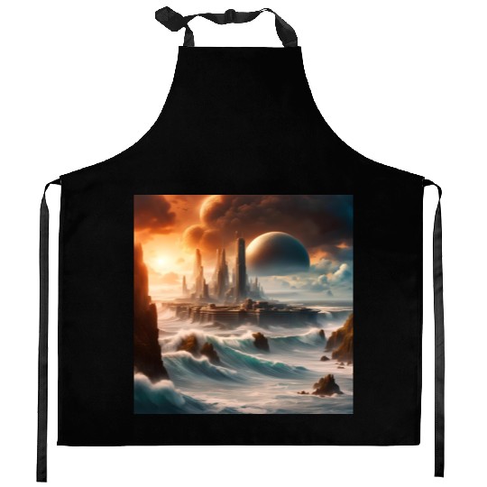 Sci-FI Futuristic Alien Planet Landscape  Kitchen Aprons
