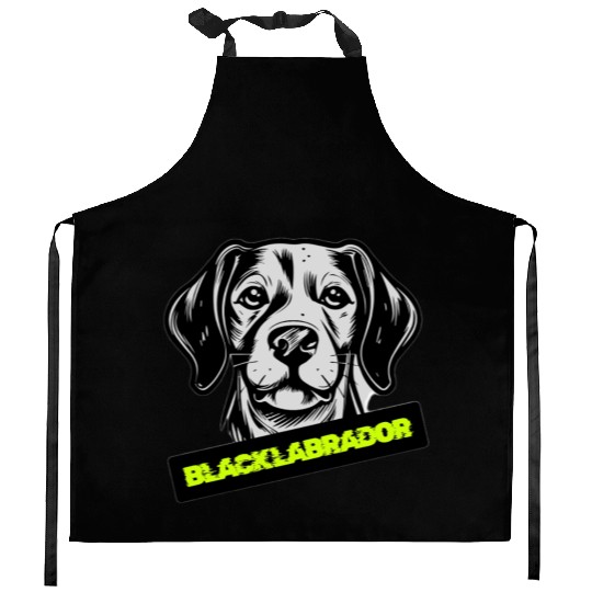 Black Labrador Portrait Illustration Kitchen Aprons