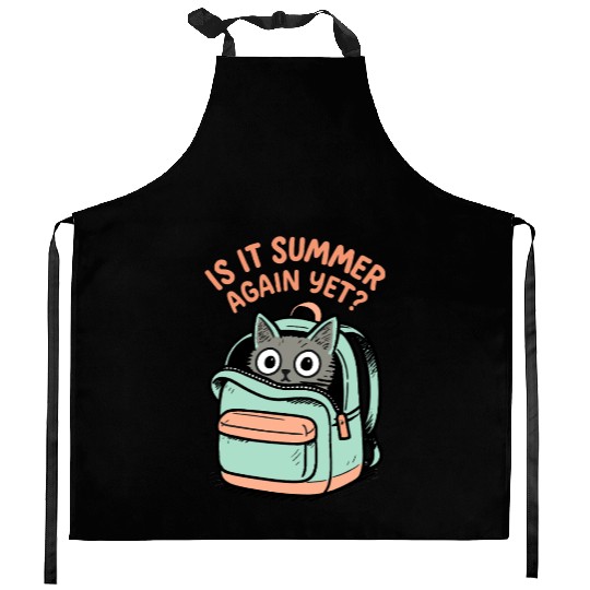 Curious Cat Peeks from Pastel Backpack Kitchen Aprons