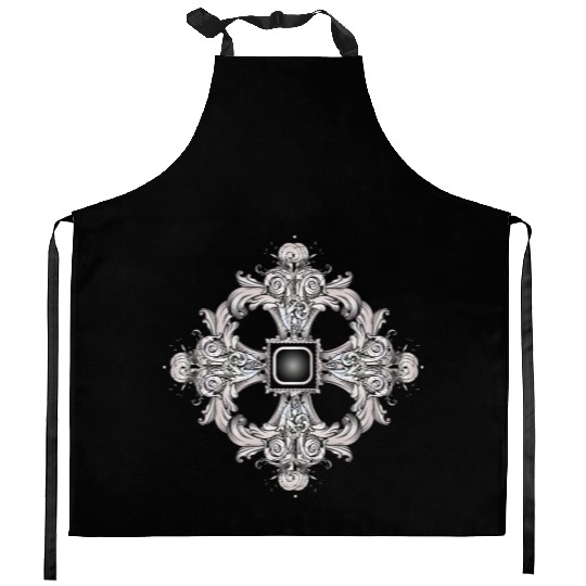 Arabesque Ornament with a Baroque Flair in Gray Kitchen Aprons