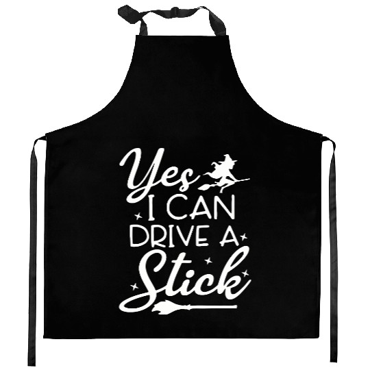 Whimsical Witch Riding Stick Figure Design Kitchen Aprons