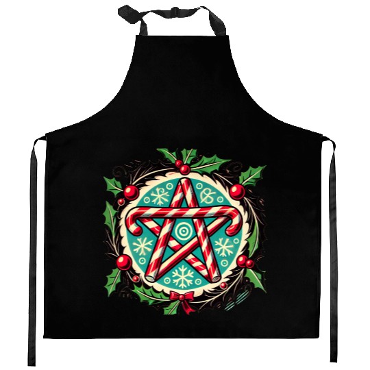 Yule Pentacle with Candy Canes Pagan Holiday Desig Kitchen Aprons