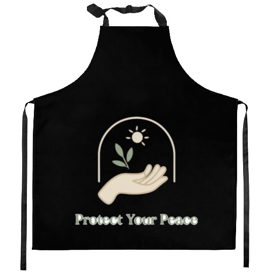 Peaceful Nature Hand with Sun and Leaf Kitchen Aprons