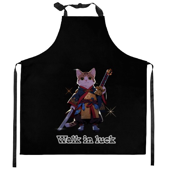Samurai Cat Illustration for Apparel Kitchen Aprons