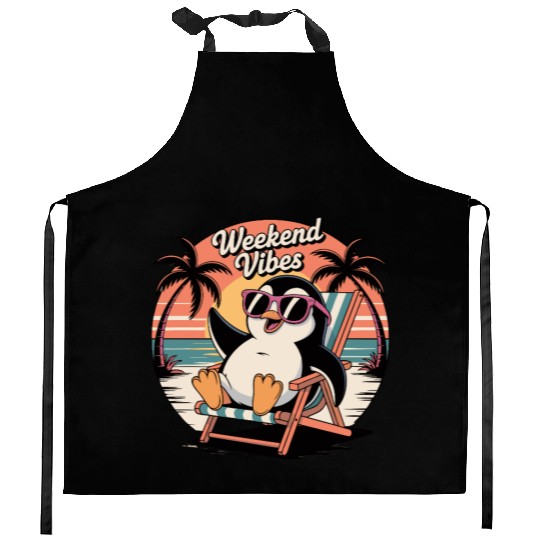 Chill Penguin Weekend Vibes Kitchen Aprons
