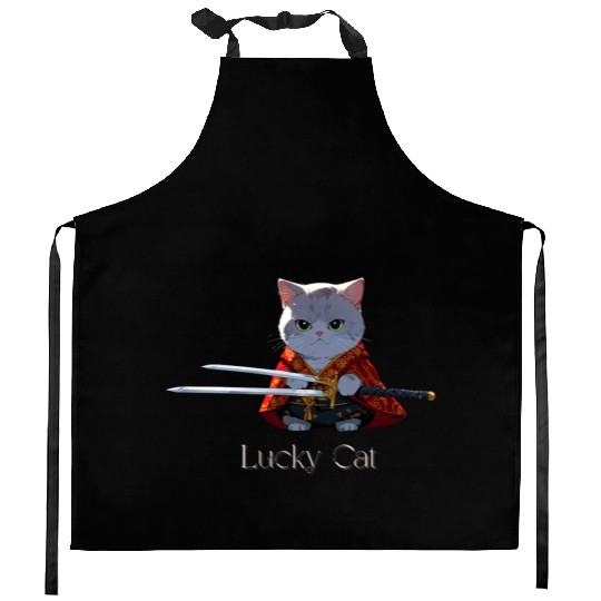 Mythic Warrior Cat with Swords Kitchen Aprons