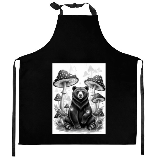 Whimsical Forest Bear & Magical Mushrooms Kitchen Aprons