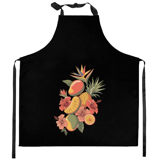 Tropical Paradise Fruit and Floral Arrangement Kitchen Aprons