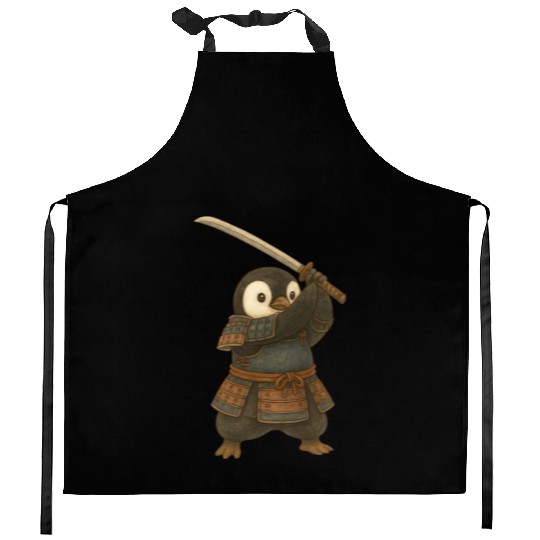 Penguin Samurai katana sword martial arts Japan Kitchen Aprons