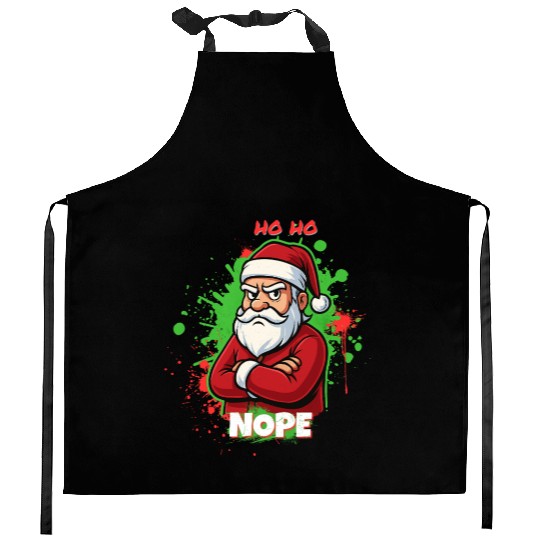 Ho Ho Nope – Grumpy Santa Art Kitchen Aprons