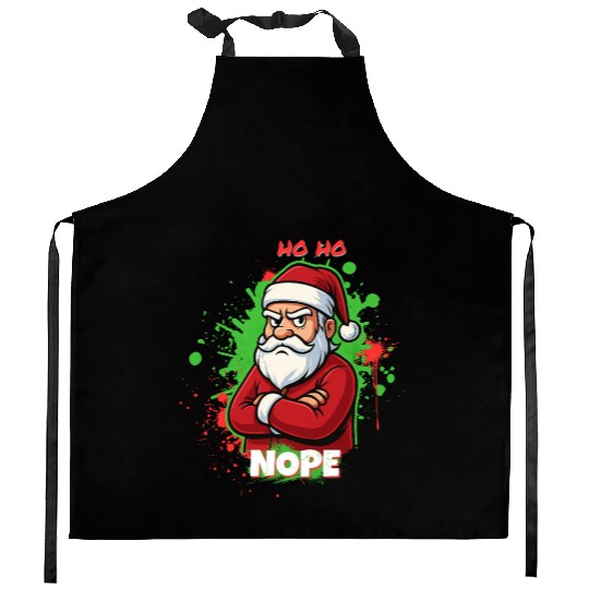 Ho Ho Nope – Grumpy Santa Art Kitchen Aprons