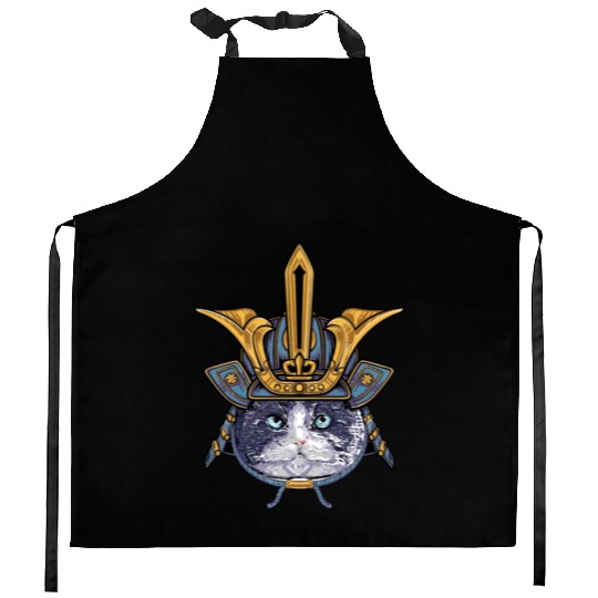 Samurai Cat Warrior Kitchen Aprons