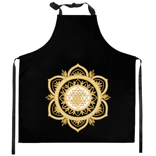 Golden Sacred Geometry Lotus Design Kitchen Aprons